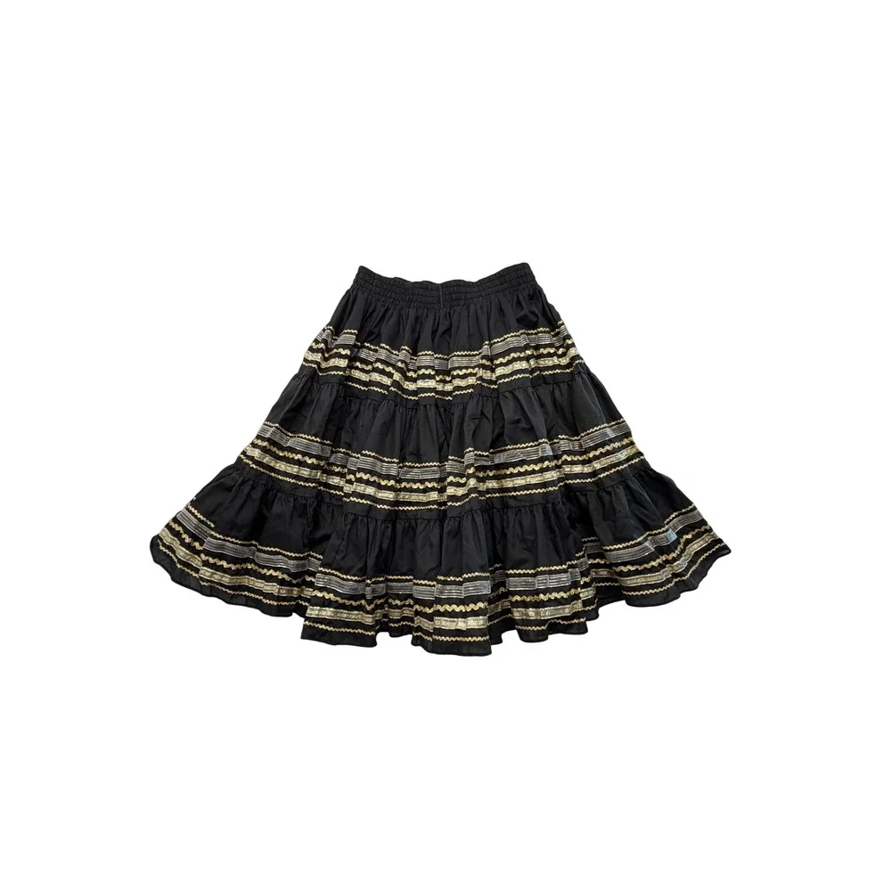 Square Up Fashions Black Gold Metallic Fair Square Dance Skirt M